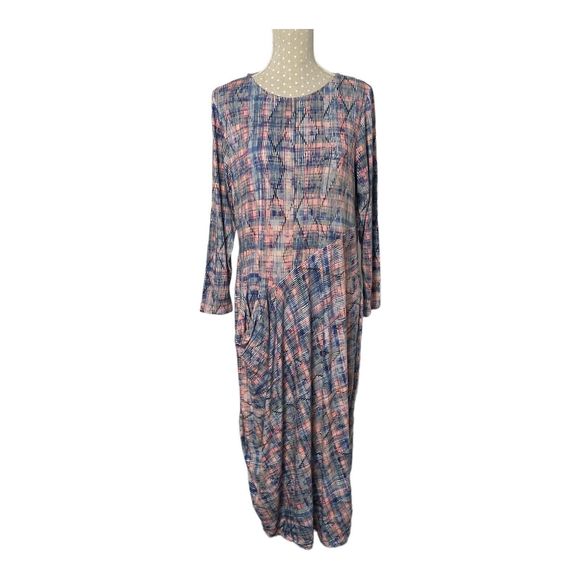 sahara Dresses & Skirts - Sahara Geometric Jersey Artsy Dress Diamond Pink /Navy Tulip style size Medium